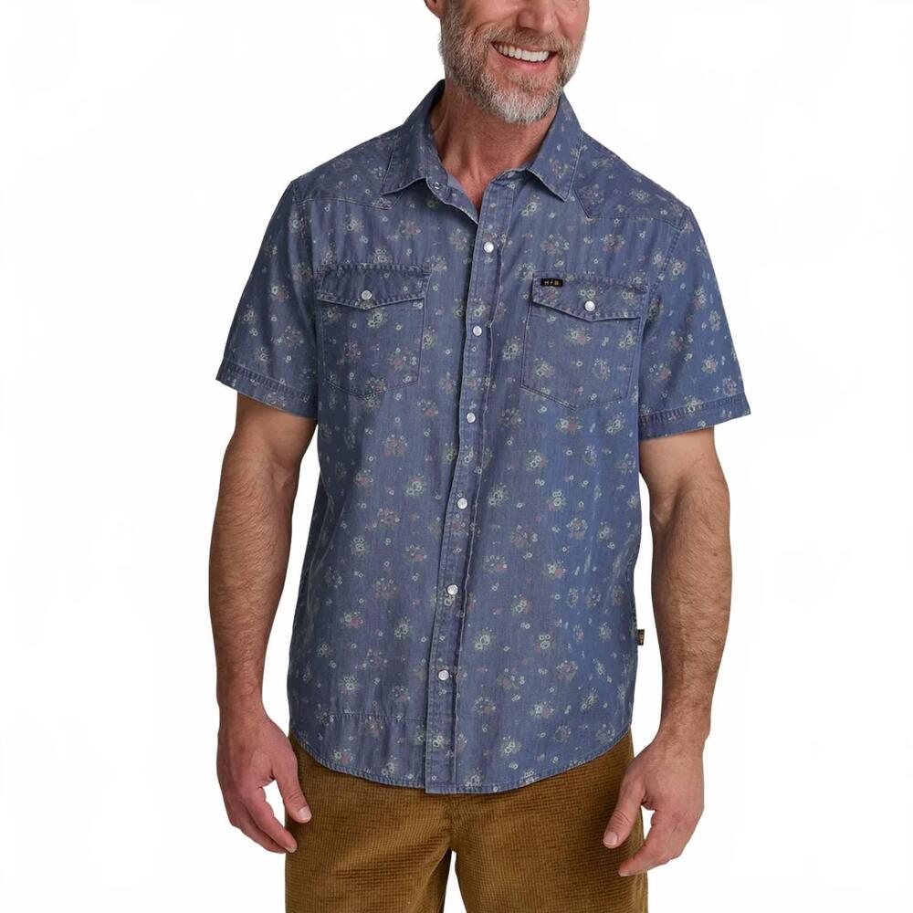 NEW HOWLER BROTHERS h bar b snap shirt in bouquets : washed indigo